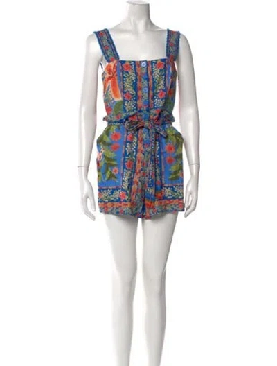 Pre-owned Farm Rio Linen Floral Print Romper In Pink