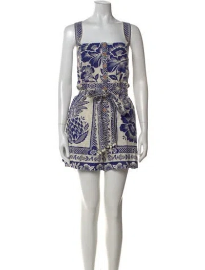 Pre-owned Farm Rio Linen Floral Print Romper W/ Tags