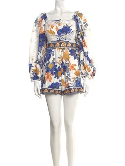 Pre-owned Farm Rio Linen Floral Print Romper W/ Tags In Multi