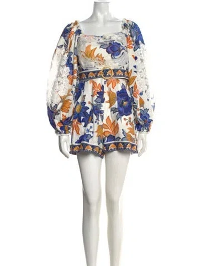 Pre-owned Farm Rio Linen Floral Print Romper W/ Tags In Multi