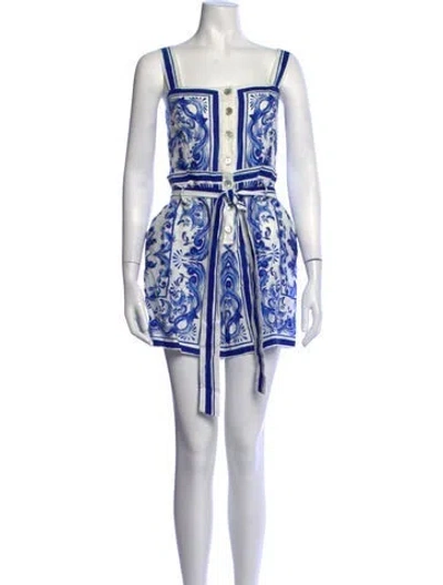 Pre-owned Farm Rio Linen Floral Print Romper W/ Tags In Neutrals