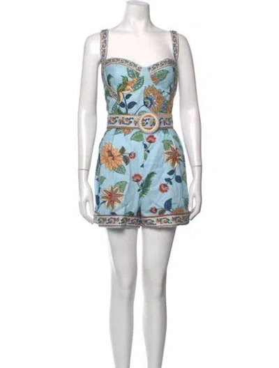 Pre-owned Farm Rio Linen Floral Print Romper W/ Tags In Neutrals