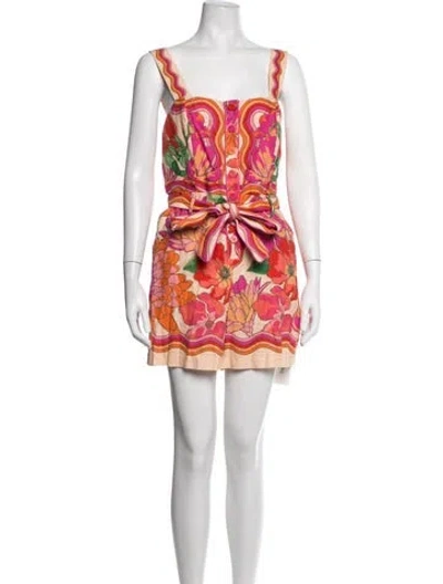 Pre-owned Farm Rio Linen Floral Print Romper W/ Tags In Pink