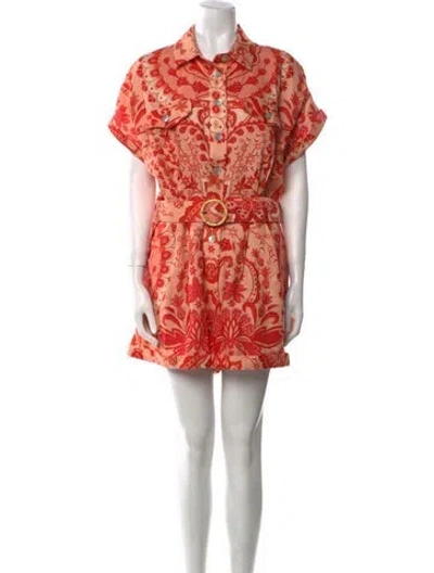 Pre-owned Farm Rio Linen Floral Print Romper W/ Tags In White