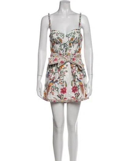 Pre-owned Farm Rio Linen Floral Print Romper W/ Tags In White