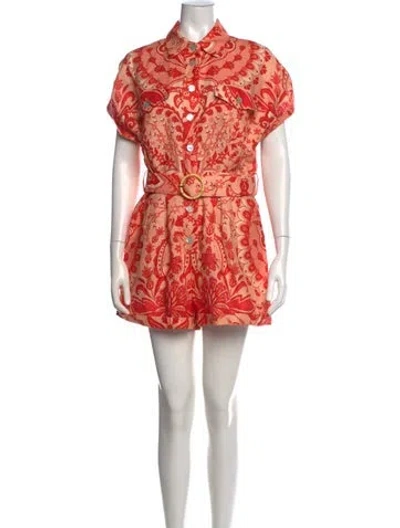 Pre-owned Farm Rio Linen Floral Print Romper W/ Tags In White