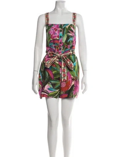 Pre-owned Farm Rio Linen Floral Print Romper W/ Tags In Yellow