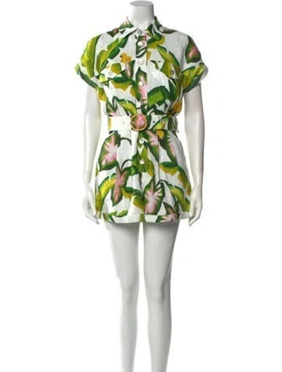 Pre-owned Farm Rio Linen Floral Print Romper In White