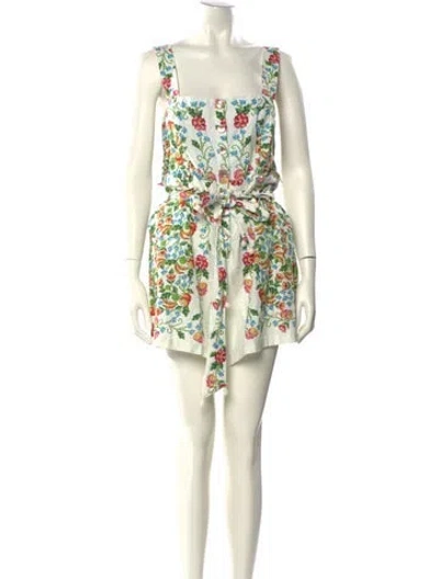 Pre-owned Farm Rio Linen Floral Print Romper In White