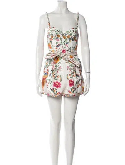 Pre-owned Farm Rio Linen Floral Print Romper In White