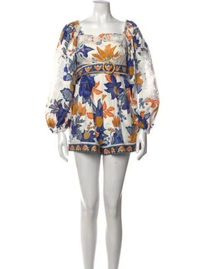 Pre-owned Farm Rio Linen Floral Print Romper In White
