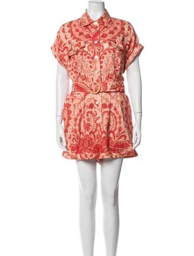 Pre-owned Farm Rio Linen Floral Print Romper In White