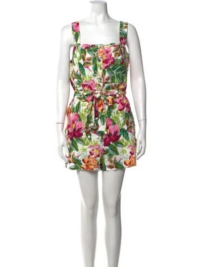 Pre-owned Farm Rio Linen Floral Print Romper In White