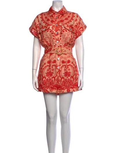 Pre-owned Farm Rio Linen Floral Print Romper In White