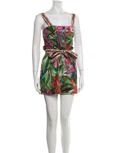 Pre-owned Farm Rio Linen Floral Print Romper In Yellow