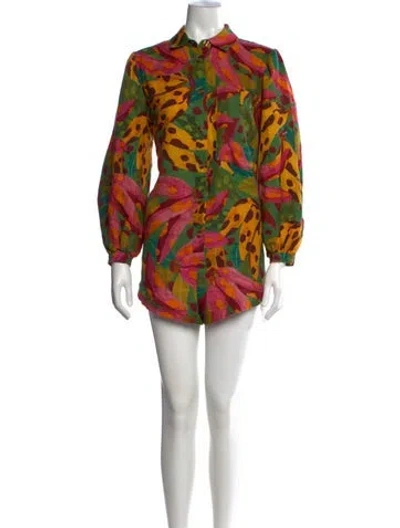 Pre-owned Farm Rio Linen Floral Print Romper In Yellow