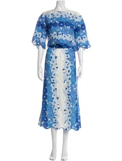 Pre-owned Farm Rio Linen Floral Print Skirt Set In Blue