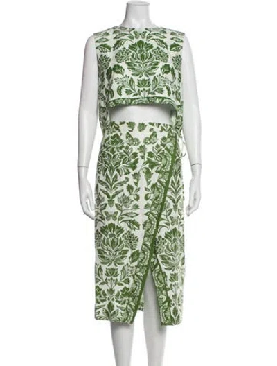 Pre-owned Farm Rio Linen Floral Print Skirt Set In Green