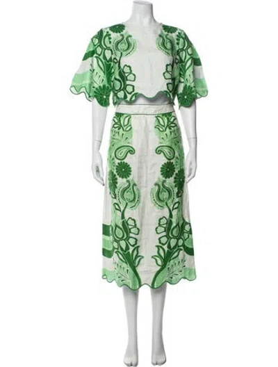 Pre-owned Farm Rio Linen Floral Print Skirt Set In Green