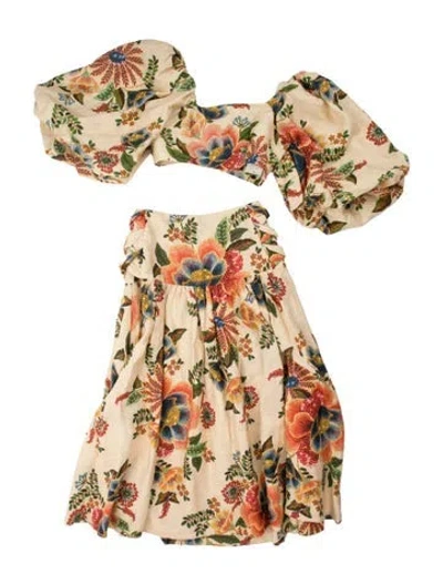 Pre-owned Farm Rio Linen Floral Print Skirt Set In Multi