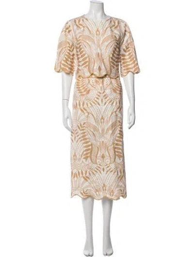 Pre-owned Farm Rio Linen Floral Print Skirt Set In Neutral