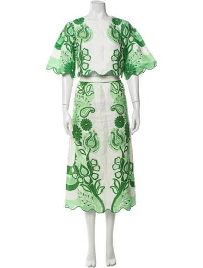 Pre-owned Farm Rio Linen Floral Print Skirt Set In Neutral