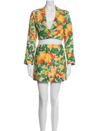 Pre-owned Farm Rio Linen Floral Print Skirt Set In Orange