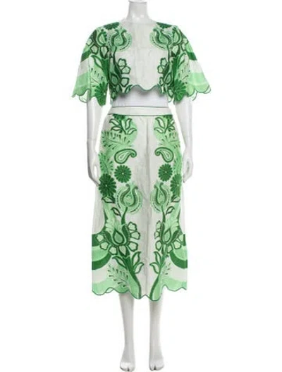 Pre-owned Farm Rio Linen Floral Print Skirt Set W/ Tags In Green