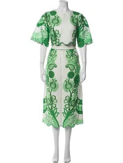 Pre-owned Farm Rio Linen Floral Print Skirt Set W/ Tags In Green