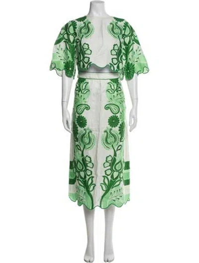 Pre-owned Farm Rio Linen Floral Print Skirt Set W/ Tags In Green