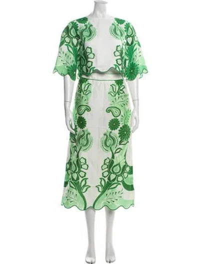 Pre-owned Farm Rio Linen Floral Print Skirt Set W/ Tags In Neutral