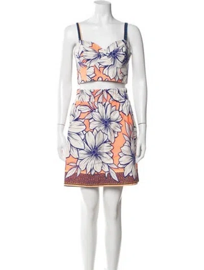 Pre-owned Farm Rio Linen Floral Print Skirt Set In Yellow