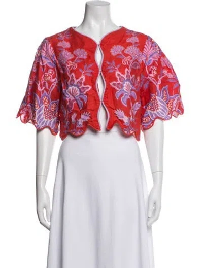 Pre-owned Farm Rio Linen Floral Print Sweater In Neutrals/red