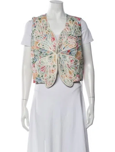 Pre-owned Farm Rio Linen Floral Print Vest W/ Tags In Neutrals