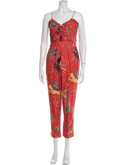 Pre-owned Farm Rio Linen Graphic Print Jumpsuit In Multicolor