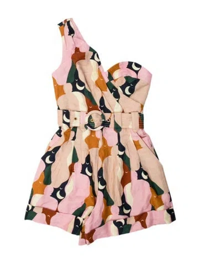 Pre-owned Farm Rio Linen Graphic Print Jumpsuit W/ Tags In Pink
