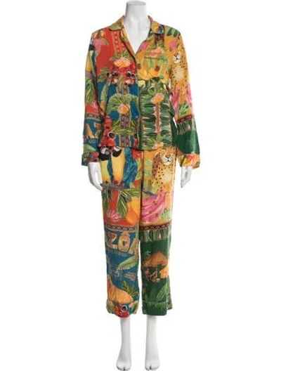 Pre-owned Farm Rio Linen Graphic Print Pant Set In Multi