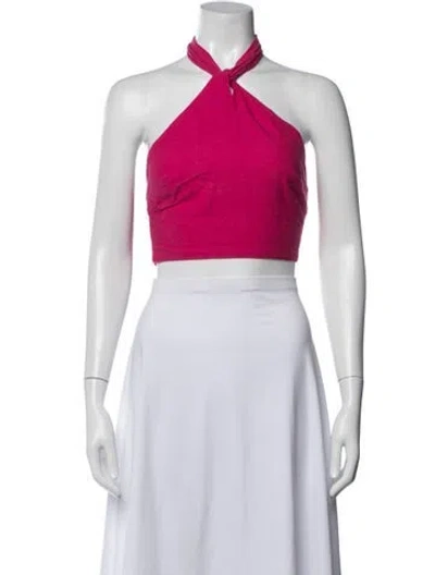 Pre-owned Farm Rio Linen Halterneck Crop Top In Pink