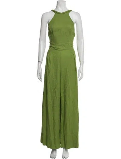 Pre-owned Farm Rio Linen Halterneck Jumpsuit W/ Tags In Green