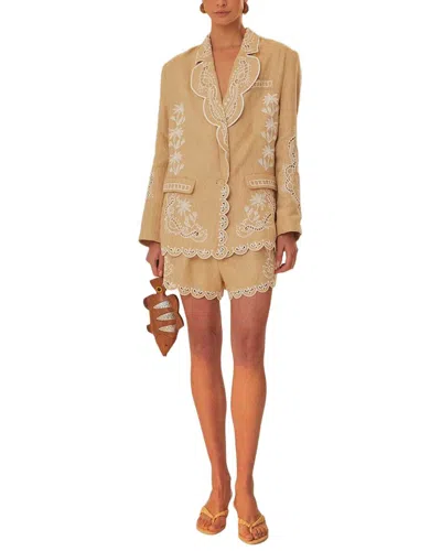Farm Rio Linen Khaki Embroidered Short In Neutral