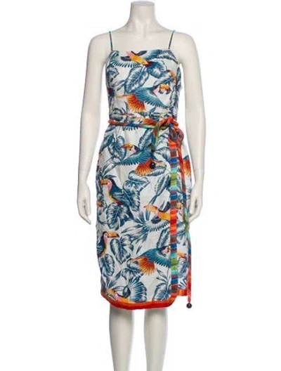 Pre-owned Farm Rio Linen Knee-length Dress In Blue