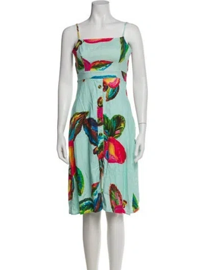 Pre-owned Farm Rio Linen Knee-length Dress In Blue