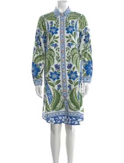 Pre-owned Farm Rio Linen Knee-length Dress In Green