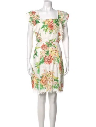 Pre-owned Farm Rio Linen Knee-length Dress W/ Tags In White