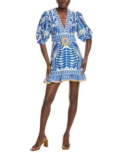 Farm Rio Linen Lace Nature Mini Dress In Blue