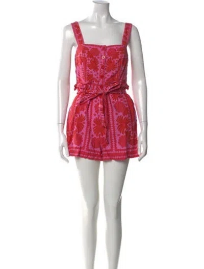 Pre-owned Farm Rio Linen Lace Pattern Romper In Red