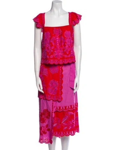 Pre-owned Farm Rio Linen Lace Pattern Skirt Set In Pink