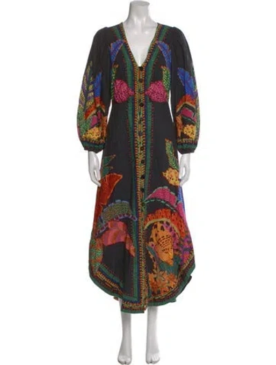 Pre-owned Farm Rio Linen Long Dress In Black