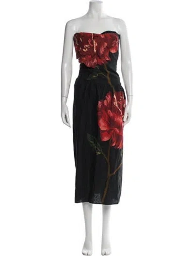 Pre-owned Farm Rio Linen Long Dress In Black