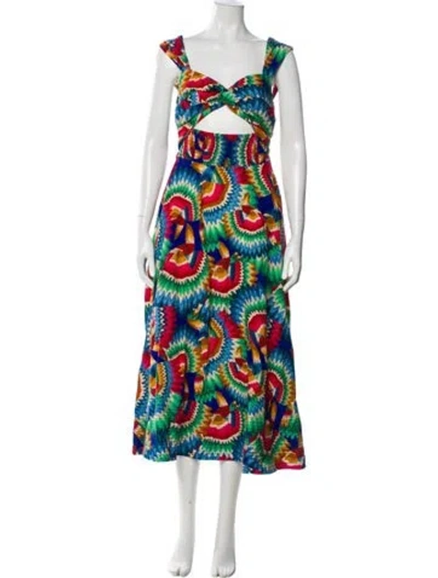 Pre-owned Farm Rio Linen Long Dress In Blue